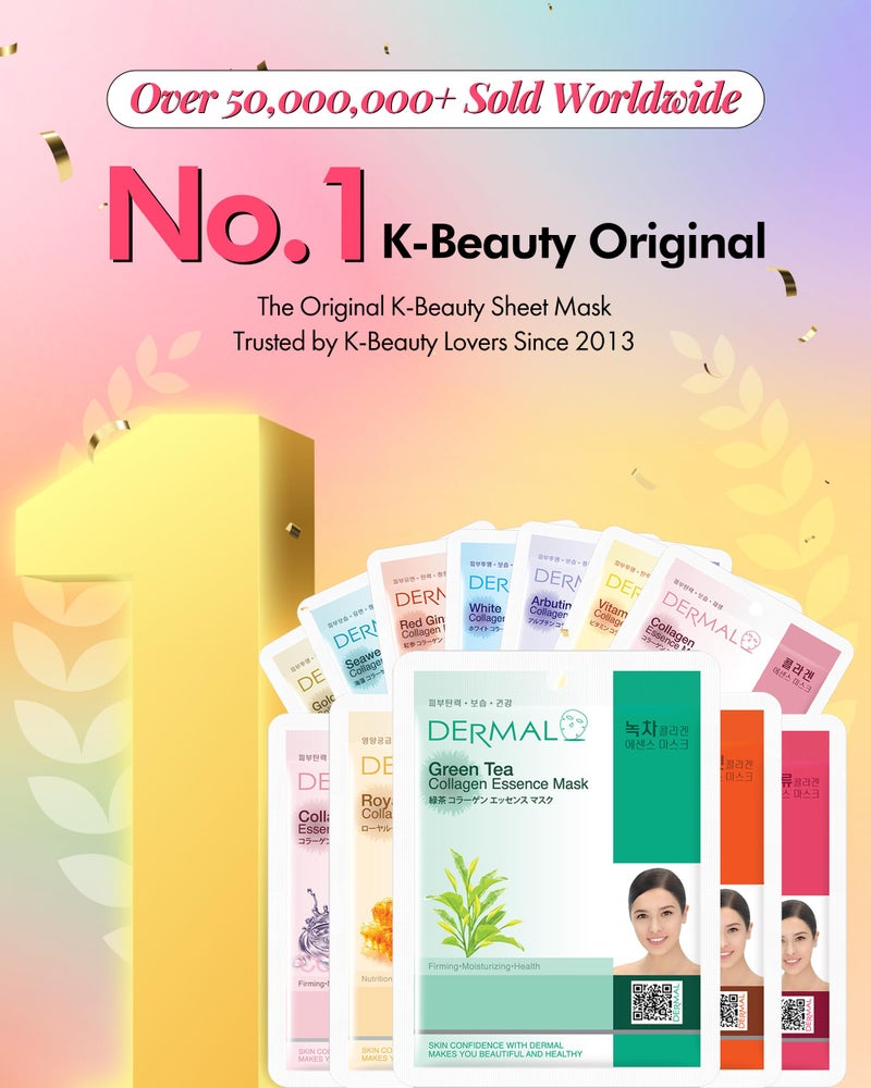 DERMAL 26 Combo Pack Collagen Essence Korean Face Mask (Red & Green) - Hydrating & Soothing Facial Mask with Panthenol - Hypoallergenic Sheet Mask for All Skin Types - Natural Home Spa Treatment Mask - Image 2